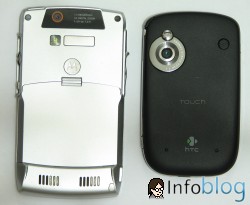 Moto Q e HTC Touch - diferenças na parte de tras