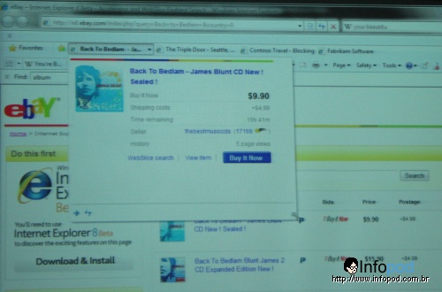 Web slice na barra acompanhando um leilão no ebay