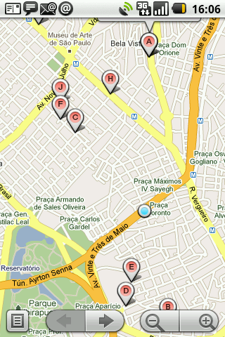 GPS android Pizza exibindo