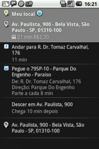 GPS android rota onibus detalhes