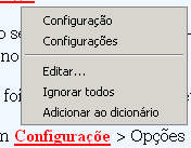 Opções de correção