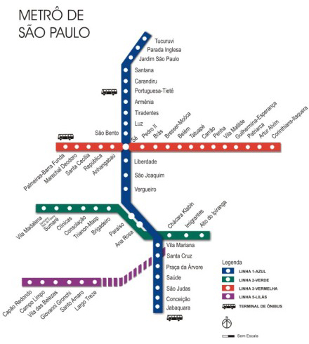 Mapa das estações do Metrô