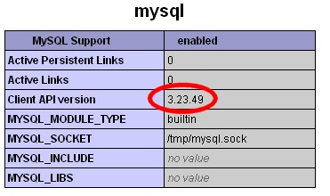 Versão antiga do mysql