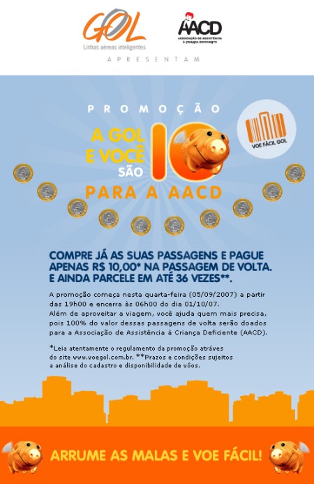 Promoção da Gol volta por R$10,00